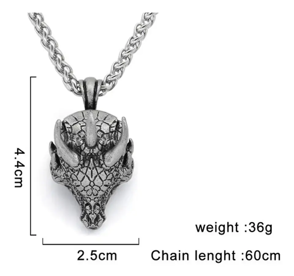 Collar Dije Cabeza Dragón Mitología Color Plata Para Hombre 2