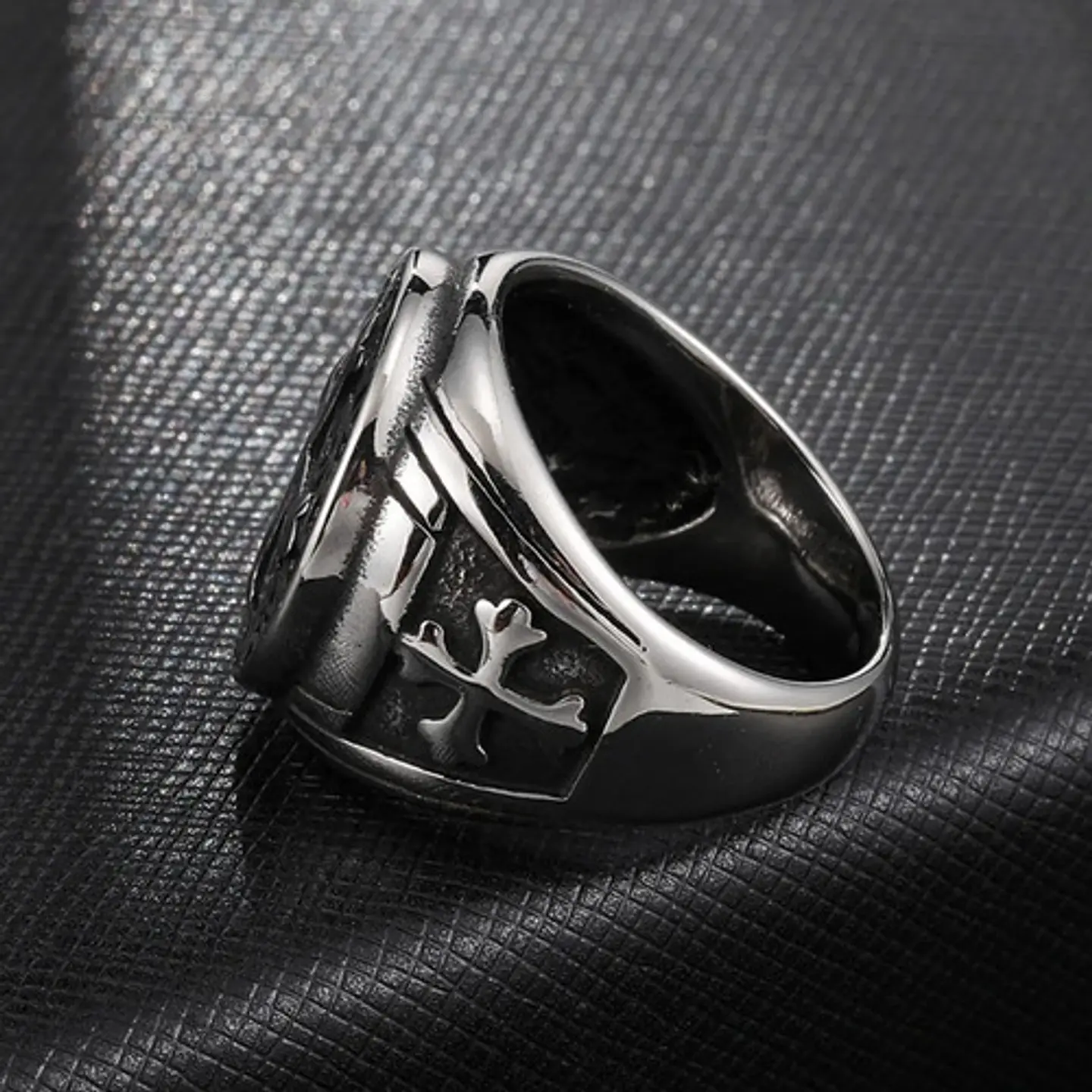 Anillo Sello San Benito Plateado Acero Inoxidable Hombre 5