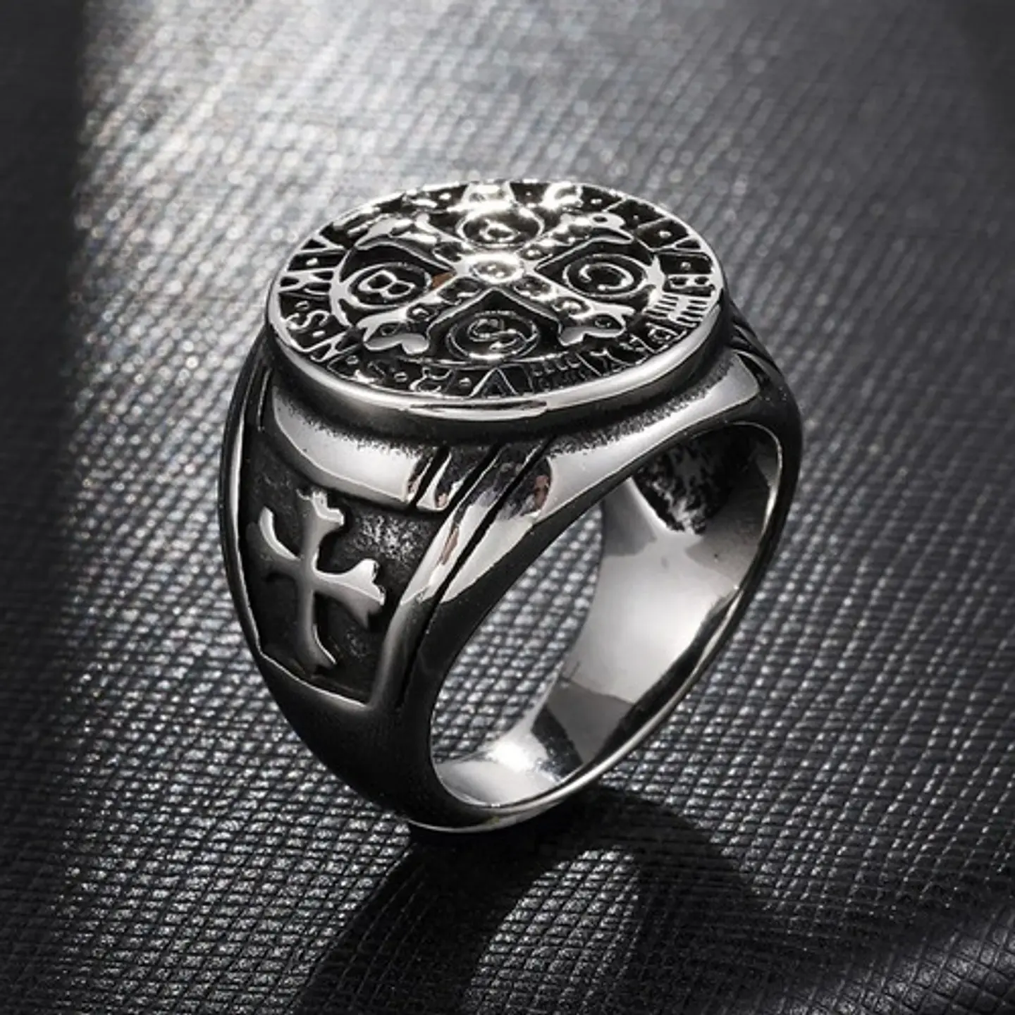Anillo Sello San Benito Plateado Acero Inoxidable Hombre 6