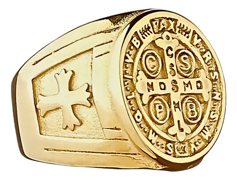 Anillo Sello San Benito Plateado Acero Inoxidable Hombre 11