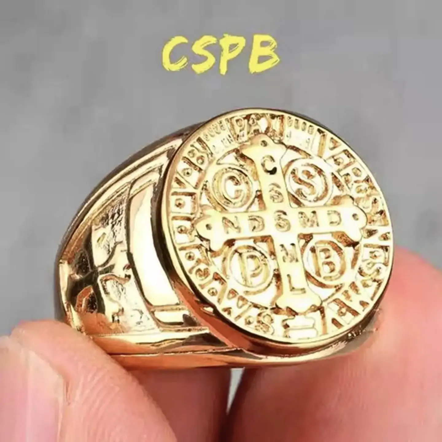 Anillo Sello San Benito Plateado Acero Inoxidable Hombre 12