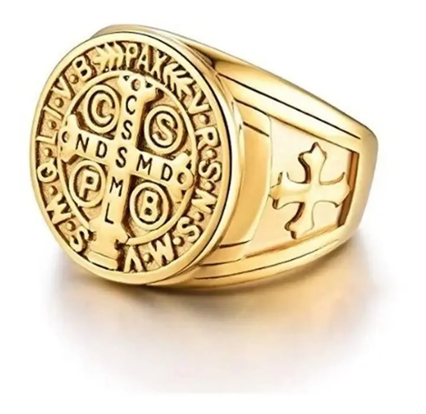 Anillo Sello San Benito Plateado Acero Inoxidable Hombre 15