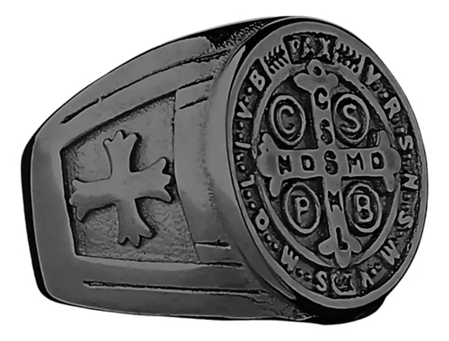 Anillo Sello San Benito Plateado Acero Inoxidable Hombre 20