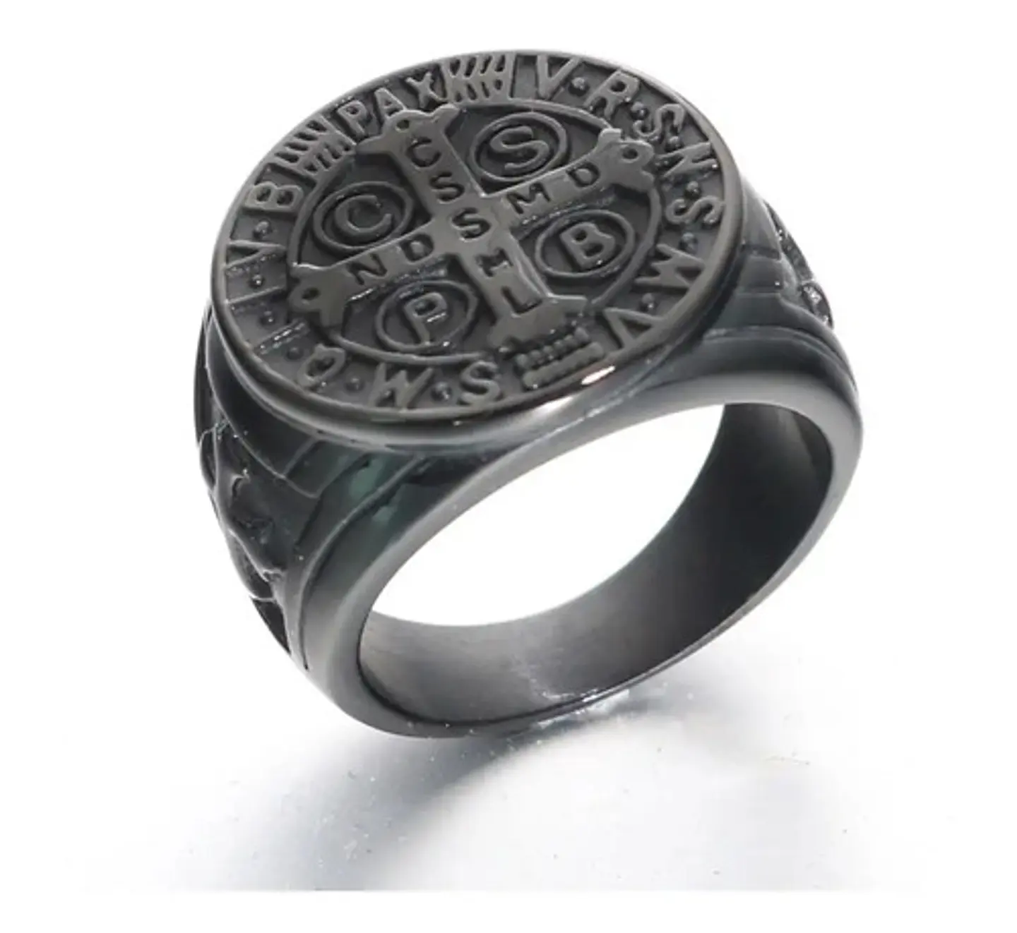 Anillo Sello San Benito Plateado Acero Inoxidable Hombre 21