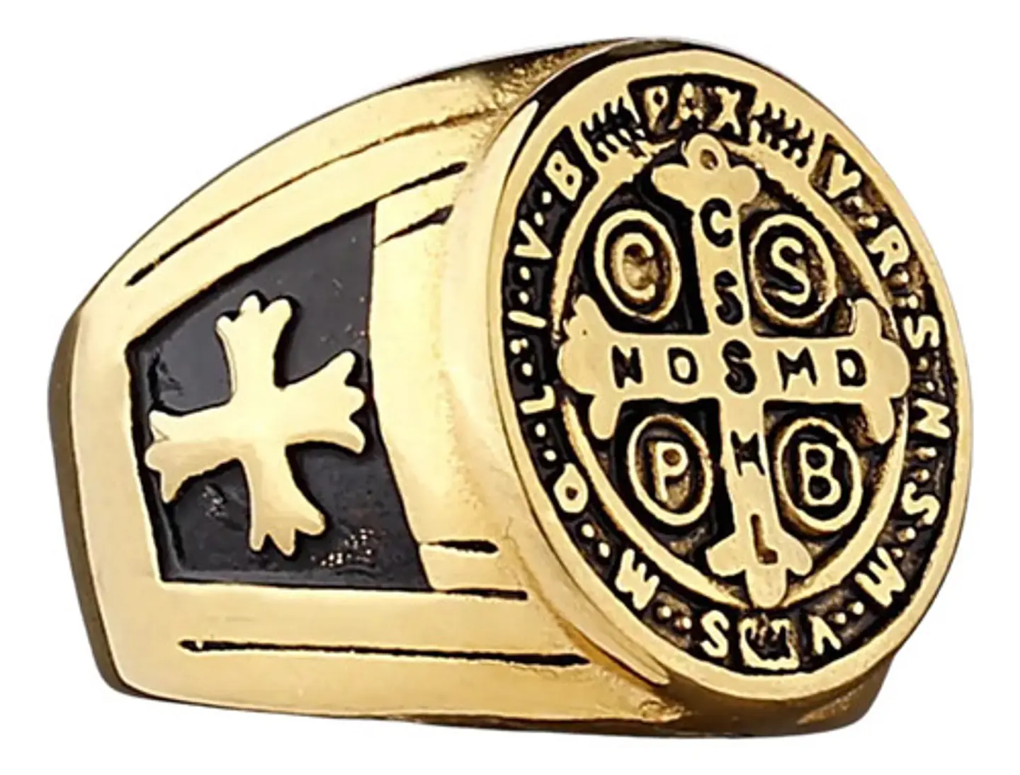Anillo Sello San Benito Plateado Acero Inoxidable Hombre 30