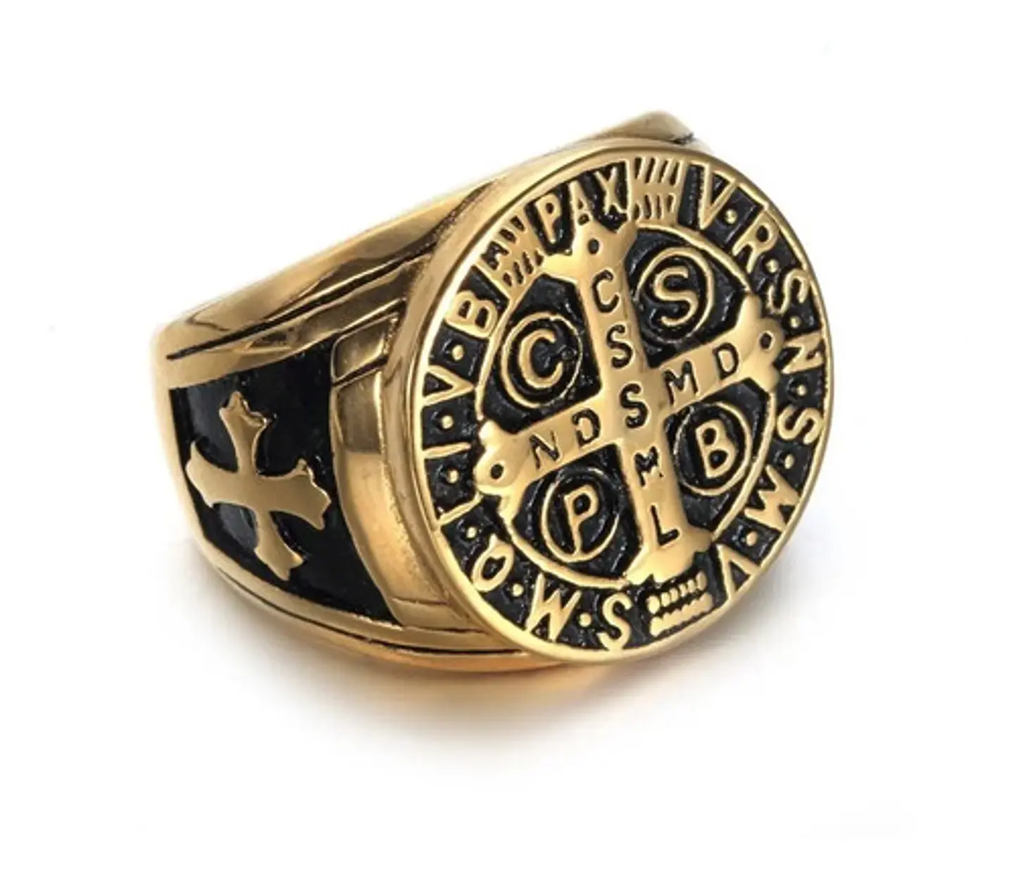 Anillo Sello San Benito Plateado Acero Inoxidable Hombre 31