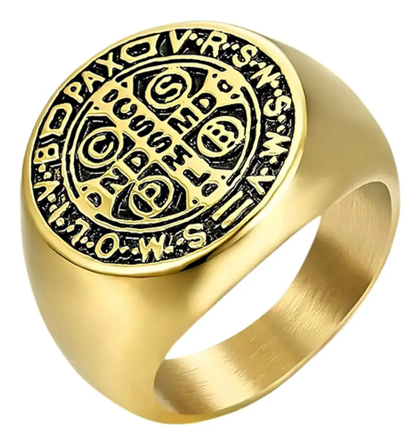 Anillo Sello San Benito Plateado Acero Inoxidable Hombre 41