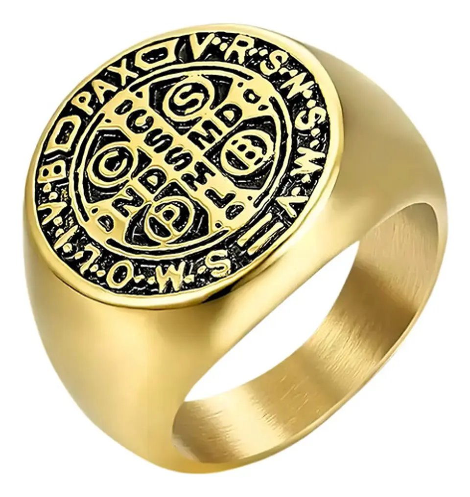 Anillo Sello San Benito Plateado Acero Inoxidable Hombre 41