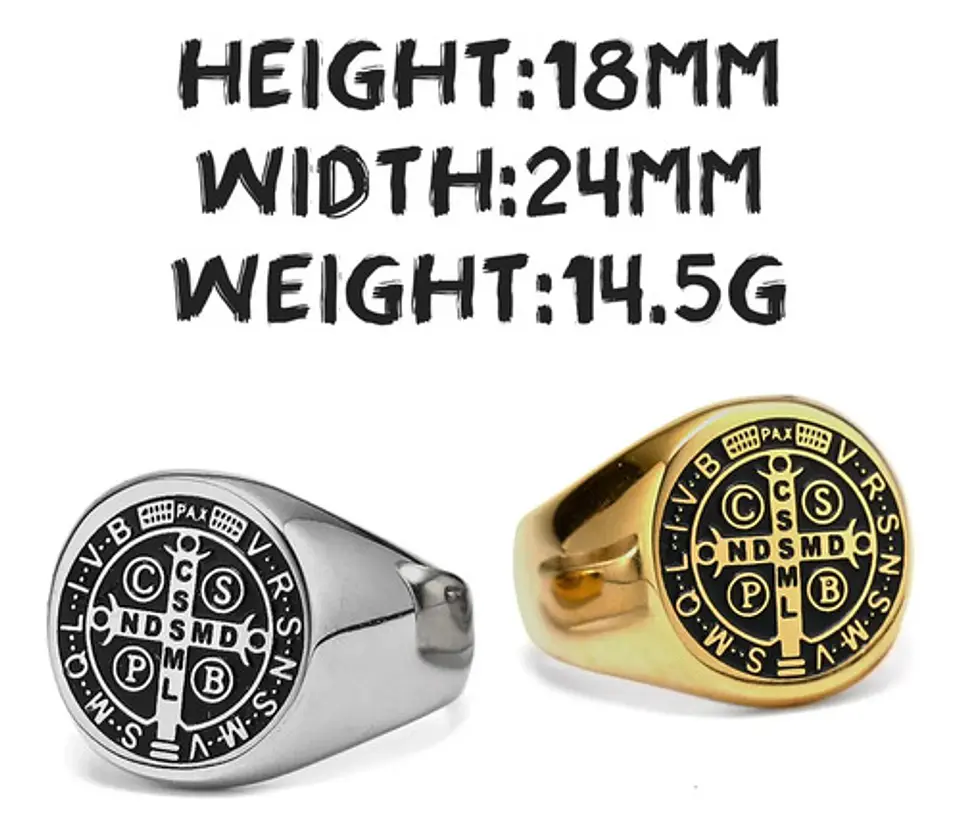 Anillo Sello San Benito Plateado Acero Inoxidable Hombre 43