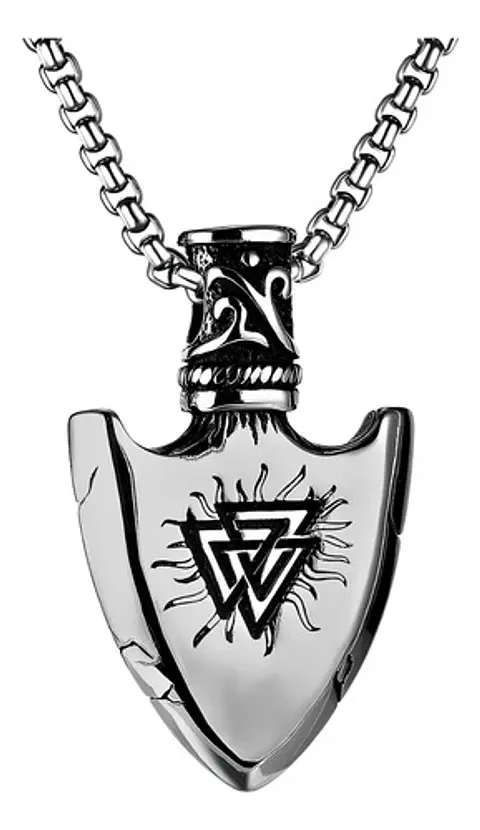 Collar Vikingo Acero Inoxidable Color Plata Flecha Hombre Plateado