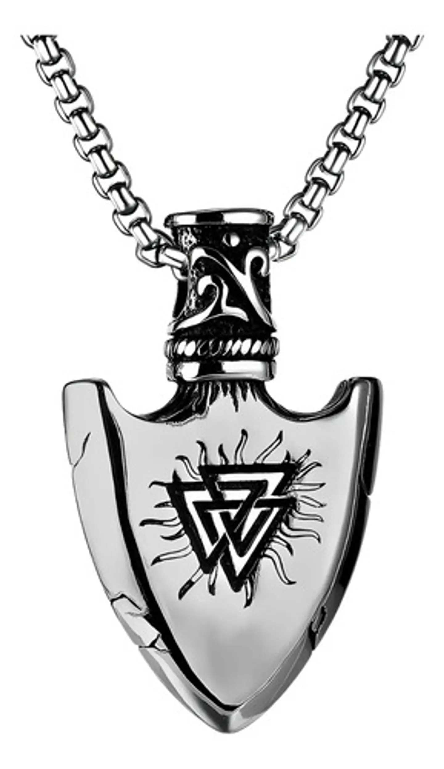 Collar Vikingo Acero Inoxidable Color Plata Flecha Hombre Plateado 1