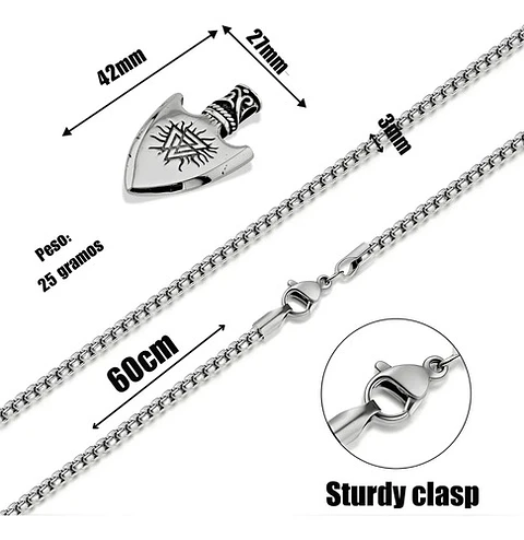 Collar Vikingo Acero Inoxidable Color Plata Flecha Hombre Plateado