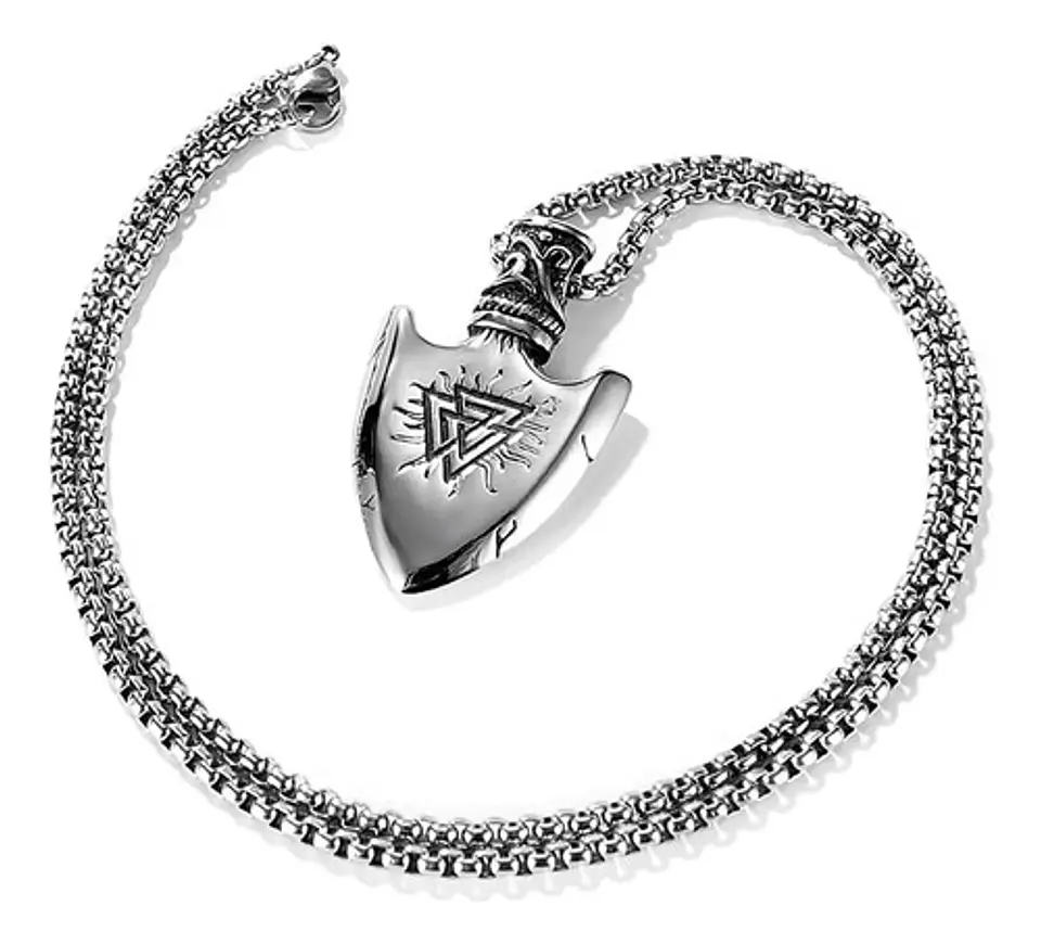 Collar Vikingo Acero Inoxidable Color Plata Flecha Hombre Plateado 3