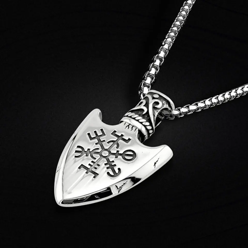 Collar Vikingo Acero Inoxidable Color Plata Flecha Hombre Plateado 5