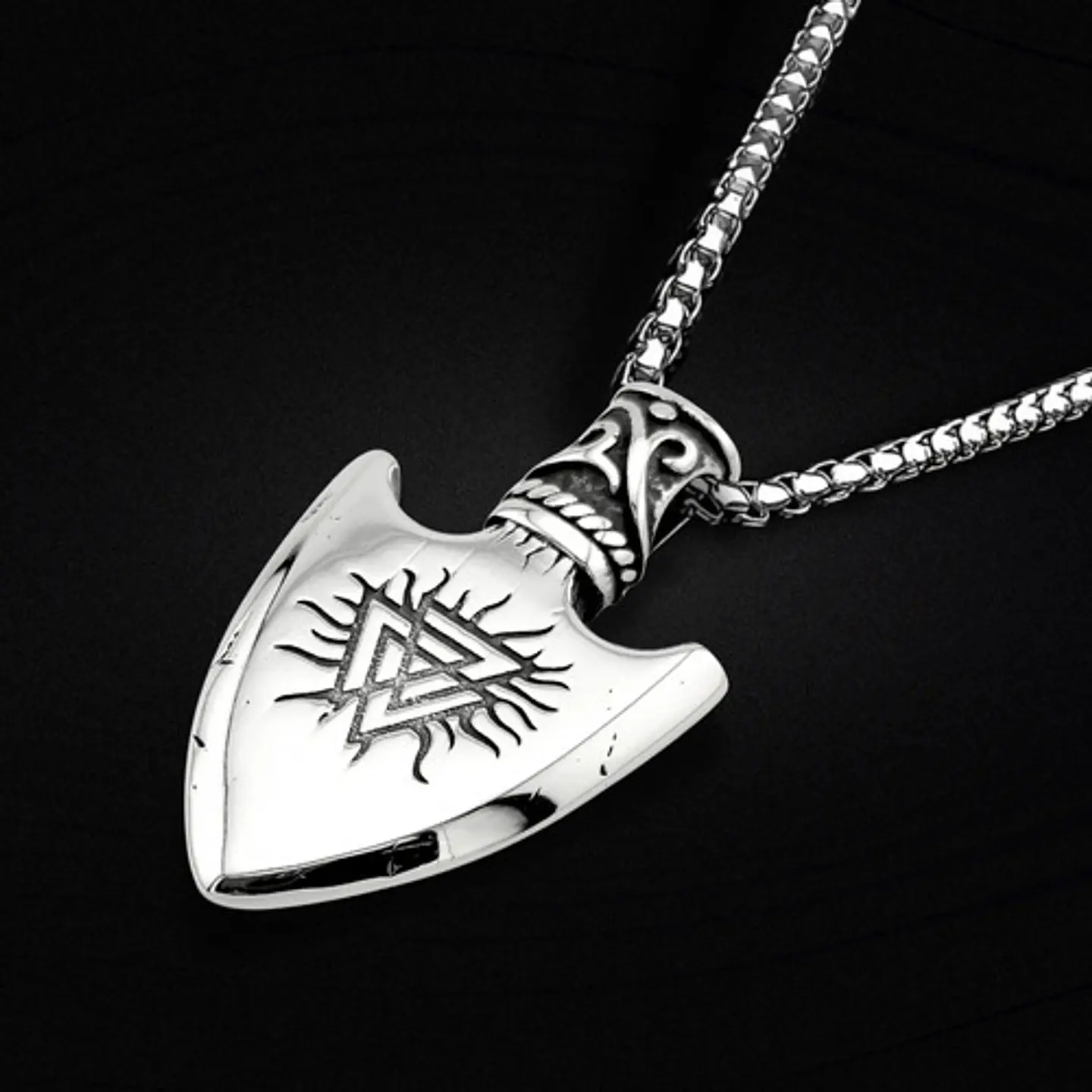 Collar Vikingo Acero Inoxidable Color Plata Flecha Hombre Plateado 7
