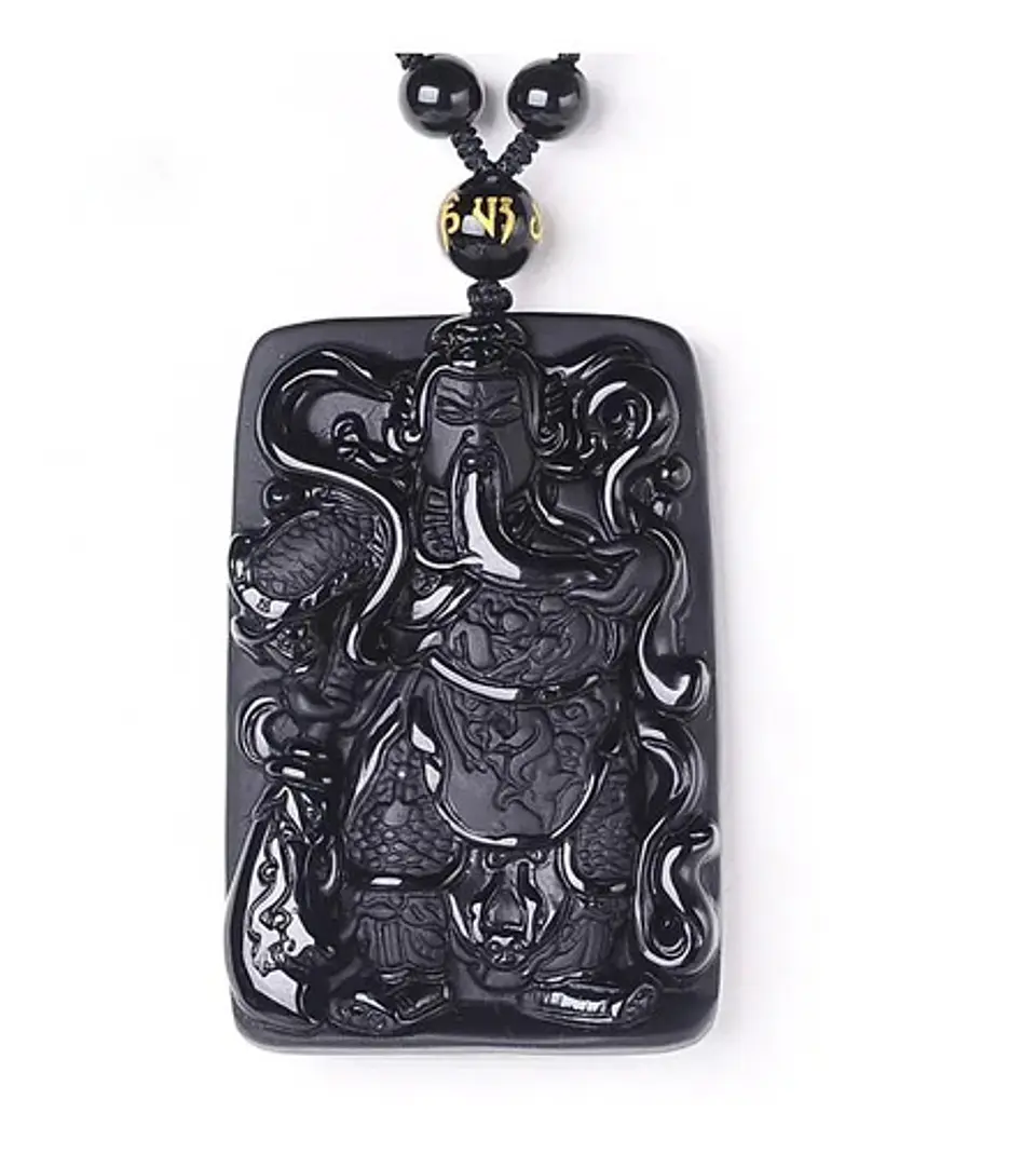 Collar Obsidiana Amuleto Suerte Guan Gong Para Hombre Mujer 1