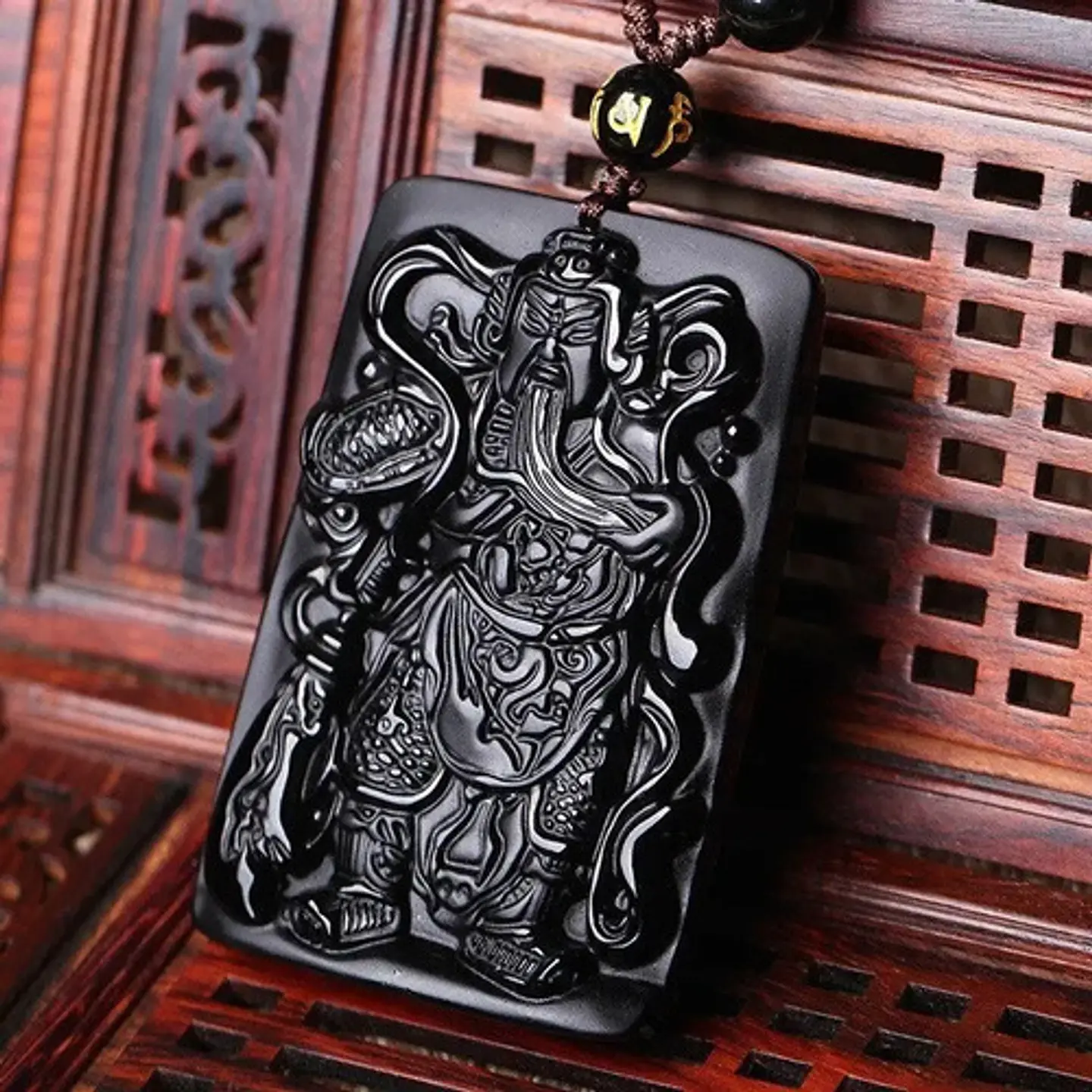 Collar Obsidiana Amuleto Suerte Guan Gong Para Hombre Mujer 8