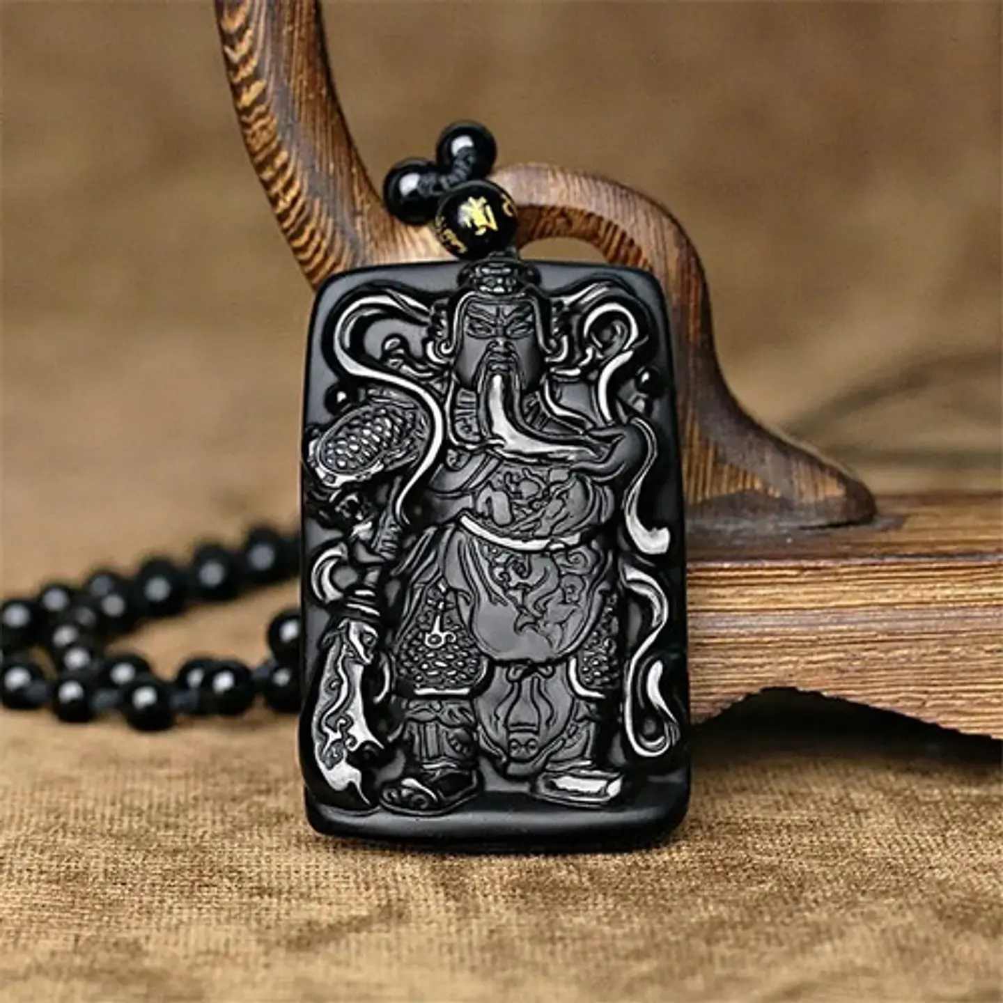 Collar Obsidiana Amuleto Suerte Guan Gong Para Hombre Mujer 9