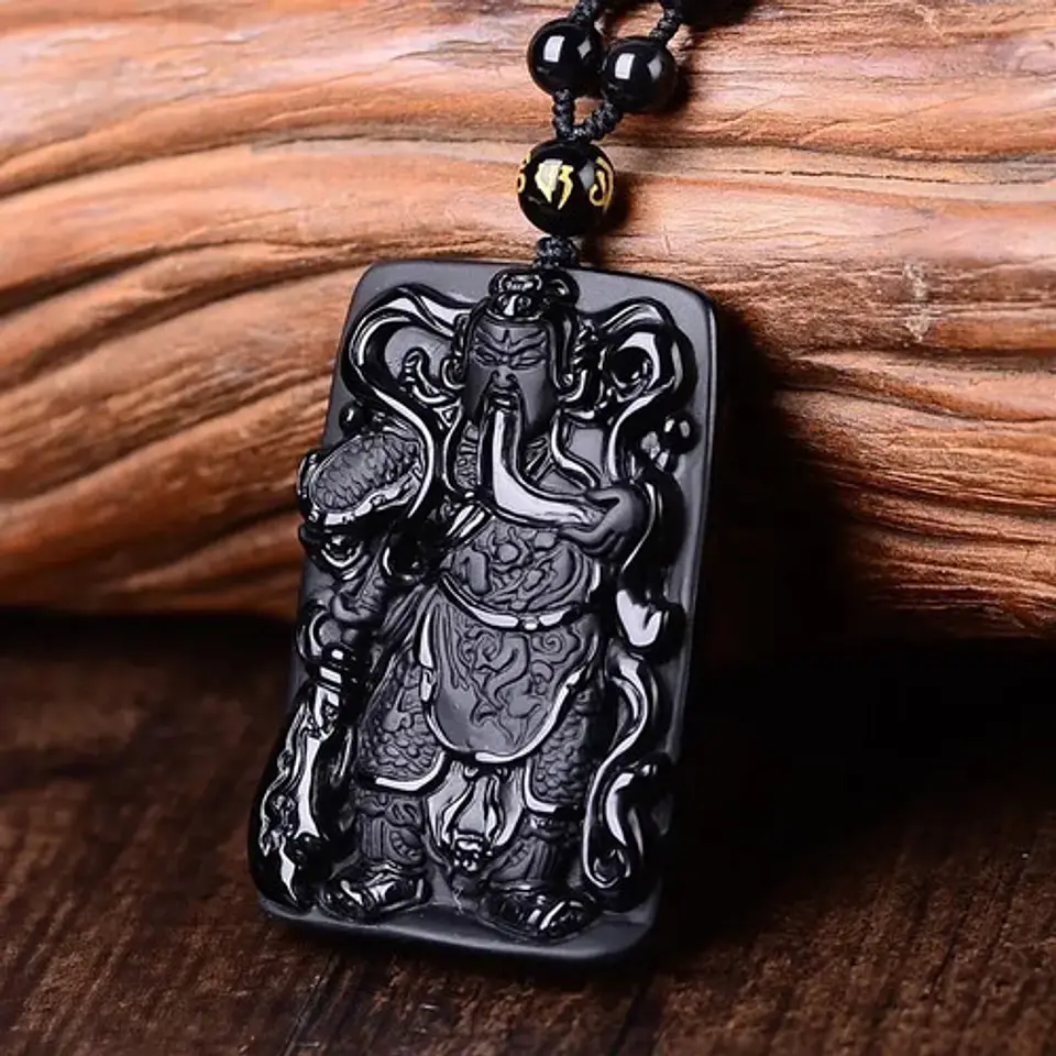 Collar Obsidiana Amuleto Suerte Guan Gong Para Hombre Mujer 10