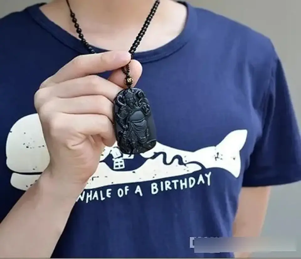 Collar Obsidiana Amuleto Suerte Guan Gong Para Hombre Mujer 12