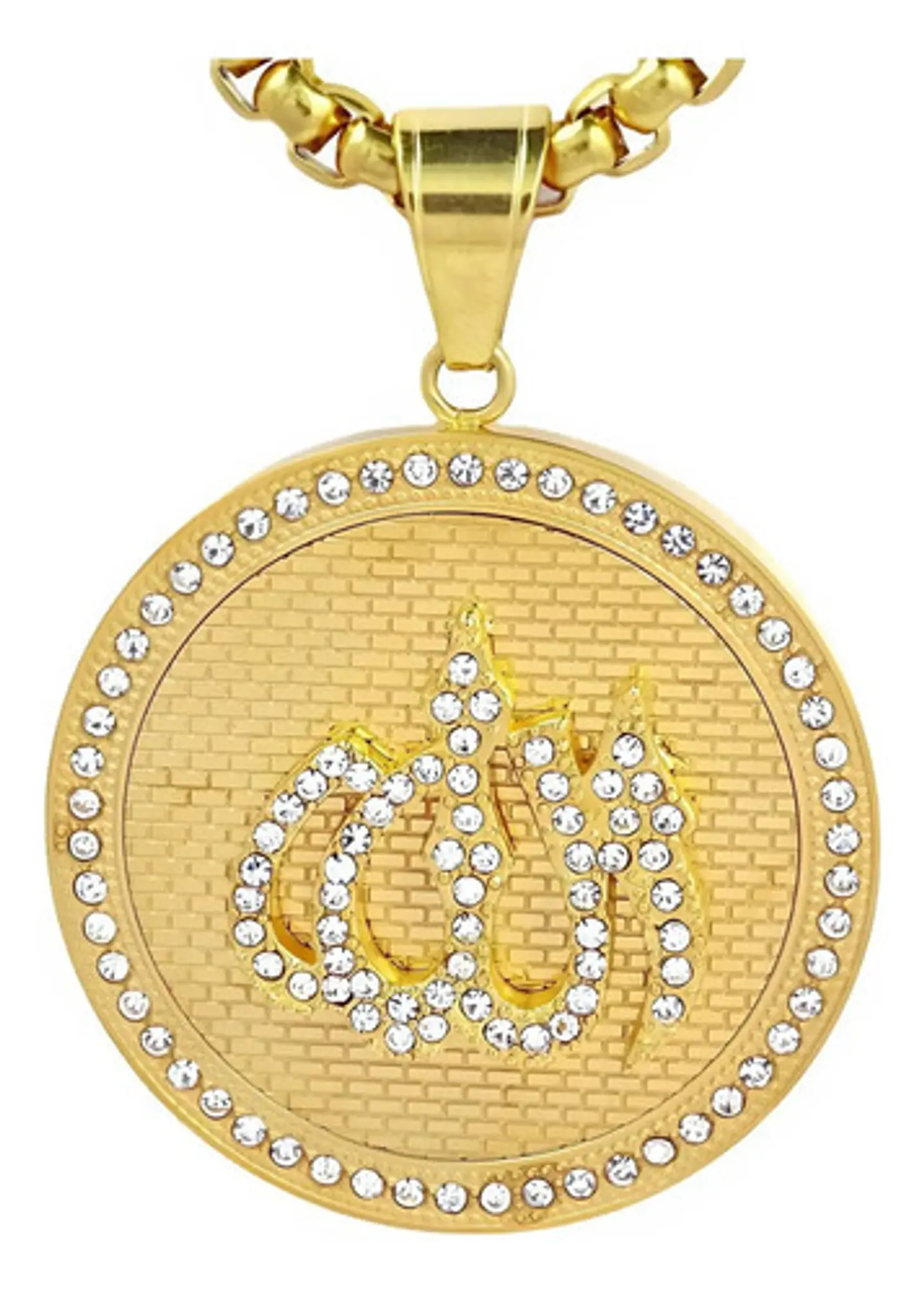 Collar Para Hombre Dije Musulmán Islam Piedras Cz Color Oro 1