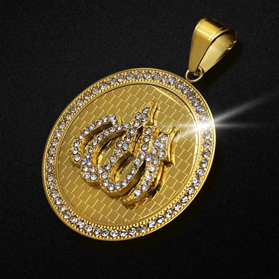 Collar Para Hombre Dije Musulmán Islam Piedras Cz Color Oro 7