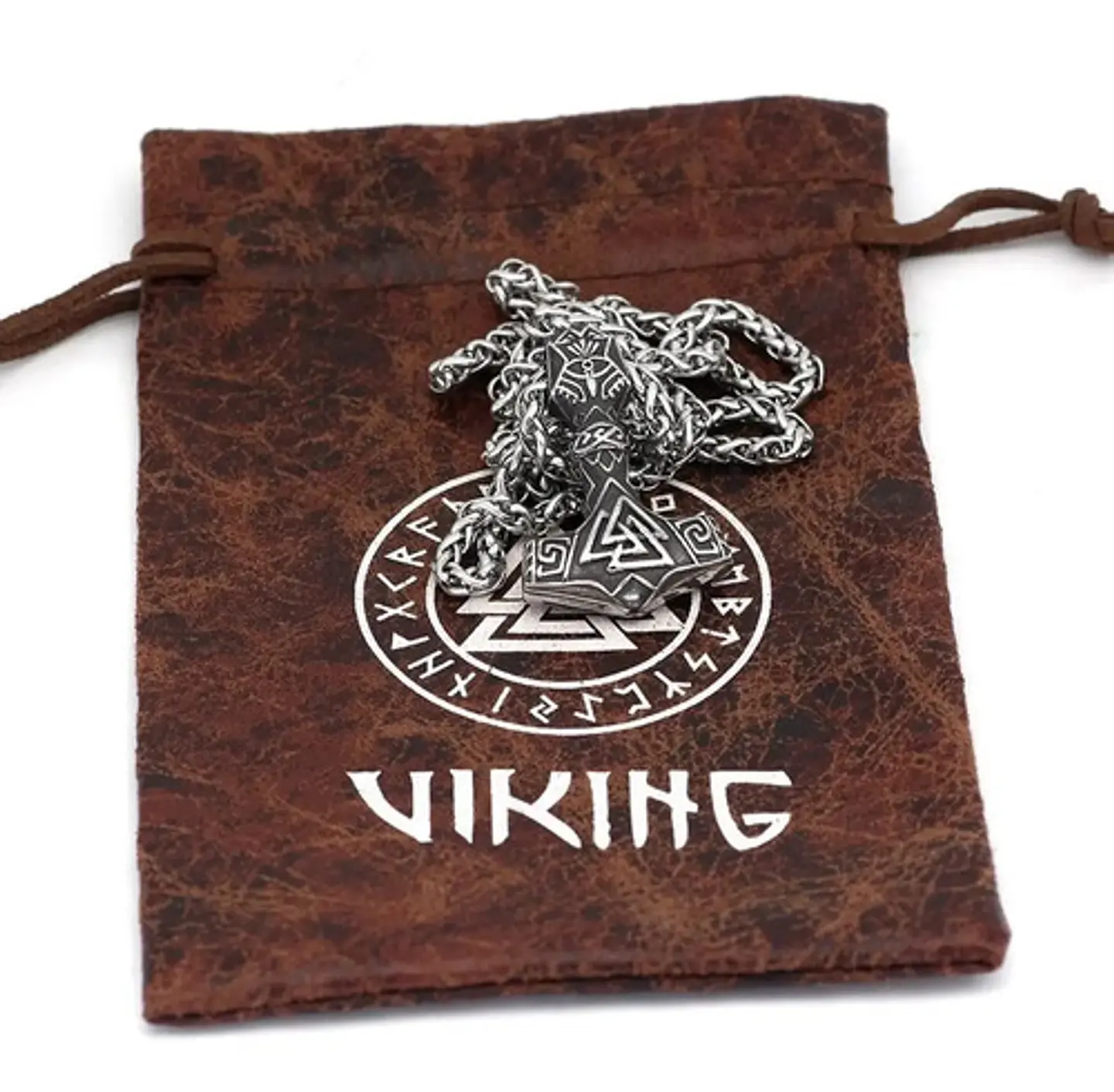 Collar Amuleto Thor Valknut Vikingo Odin Color Plata Hombre 3