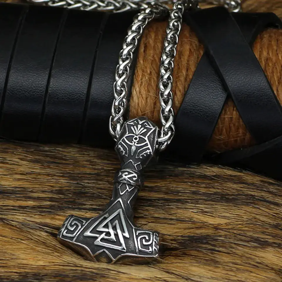 Collar Amuleto Thor Valknut Vikingo Odin Color Plata Hombre 5