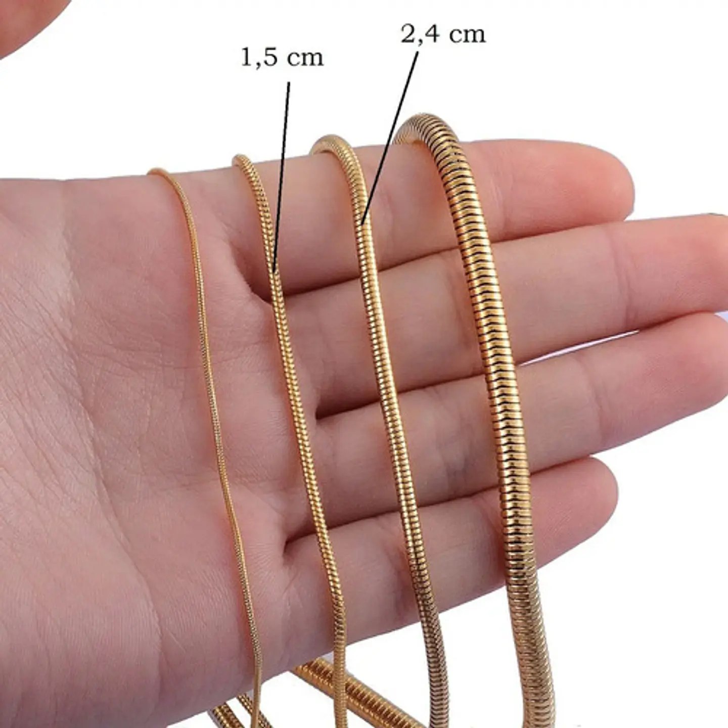 Cadena 55 Cm Serpiente 2,4 Mm Color Oro Acero Hombre Y Mujer 7