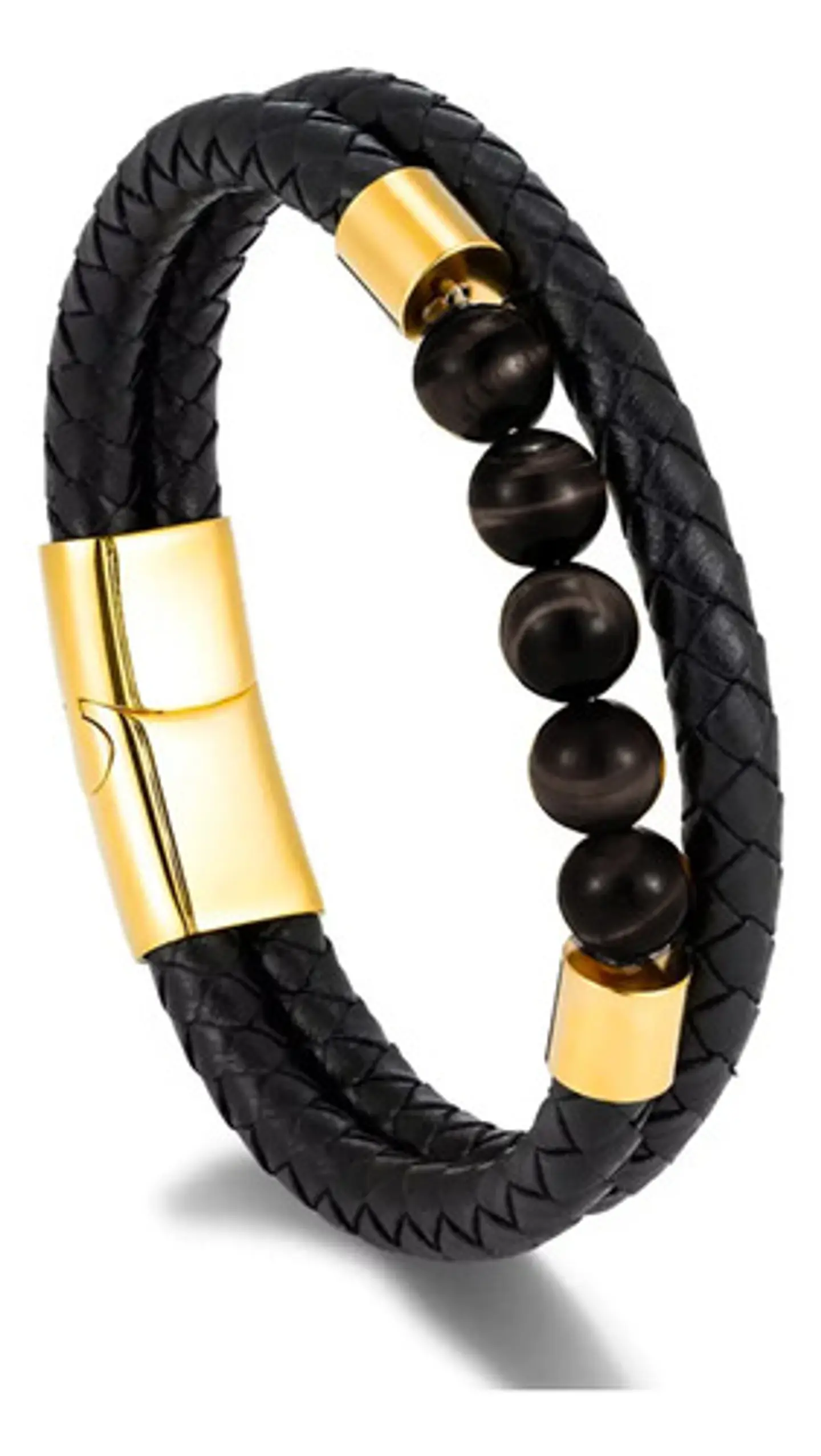 Pulsera Brazalete Manilla Acero Cuero Piedras Chacras Hombre 1