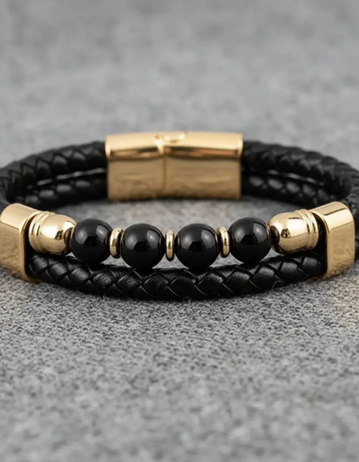 Pulsera Brazalete Manilla Acero Cuero Piedras Chacras Hombre 3