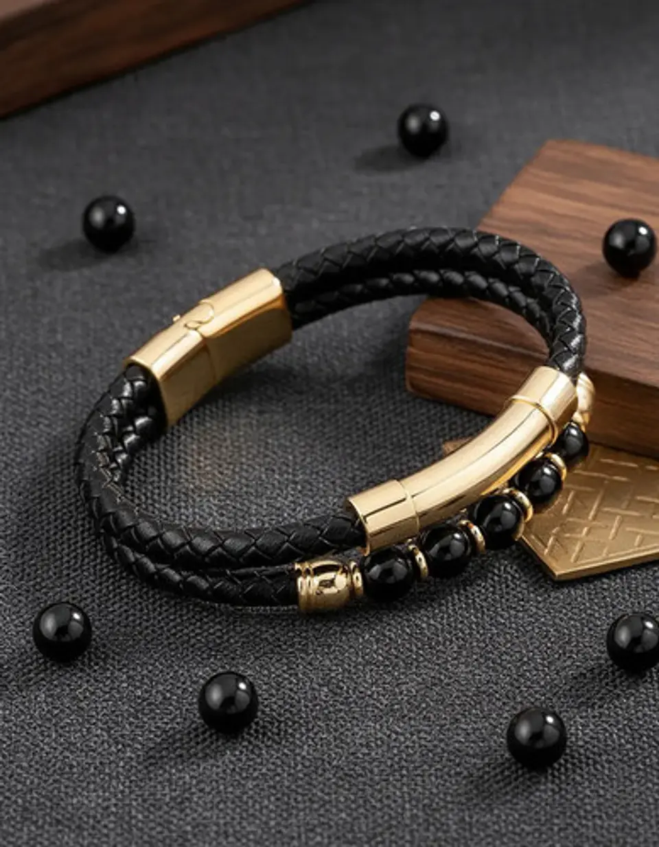 Pulsera Brazalete Manilla Acero Cuero Piedras Chacras Hombre 4
