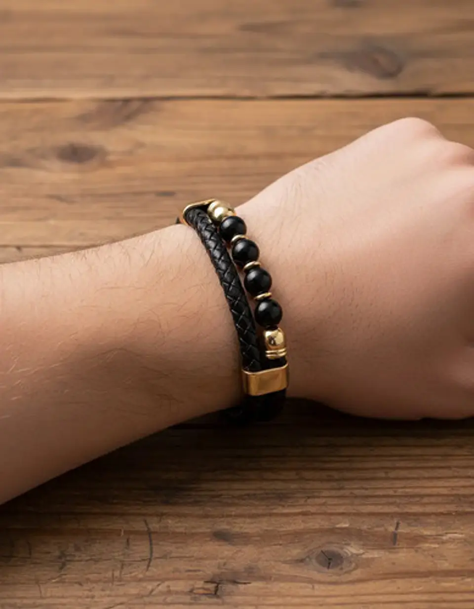 Pulsera Brazalete Manilla Acero Cuero Piedras Chacras Hombre 6