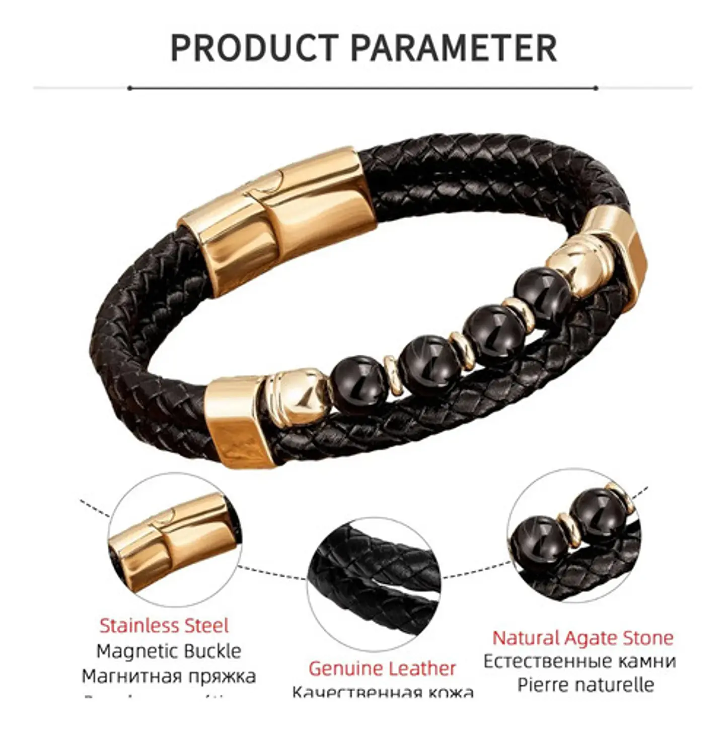 Pulsera Brazalete Manilla Acero Cuero Piedras Chacras Hombre 7