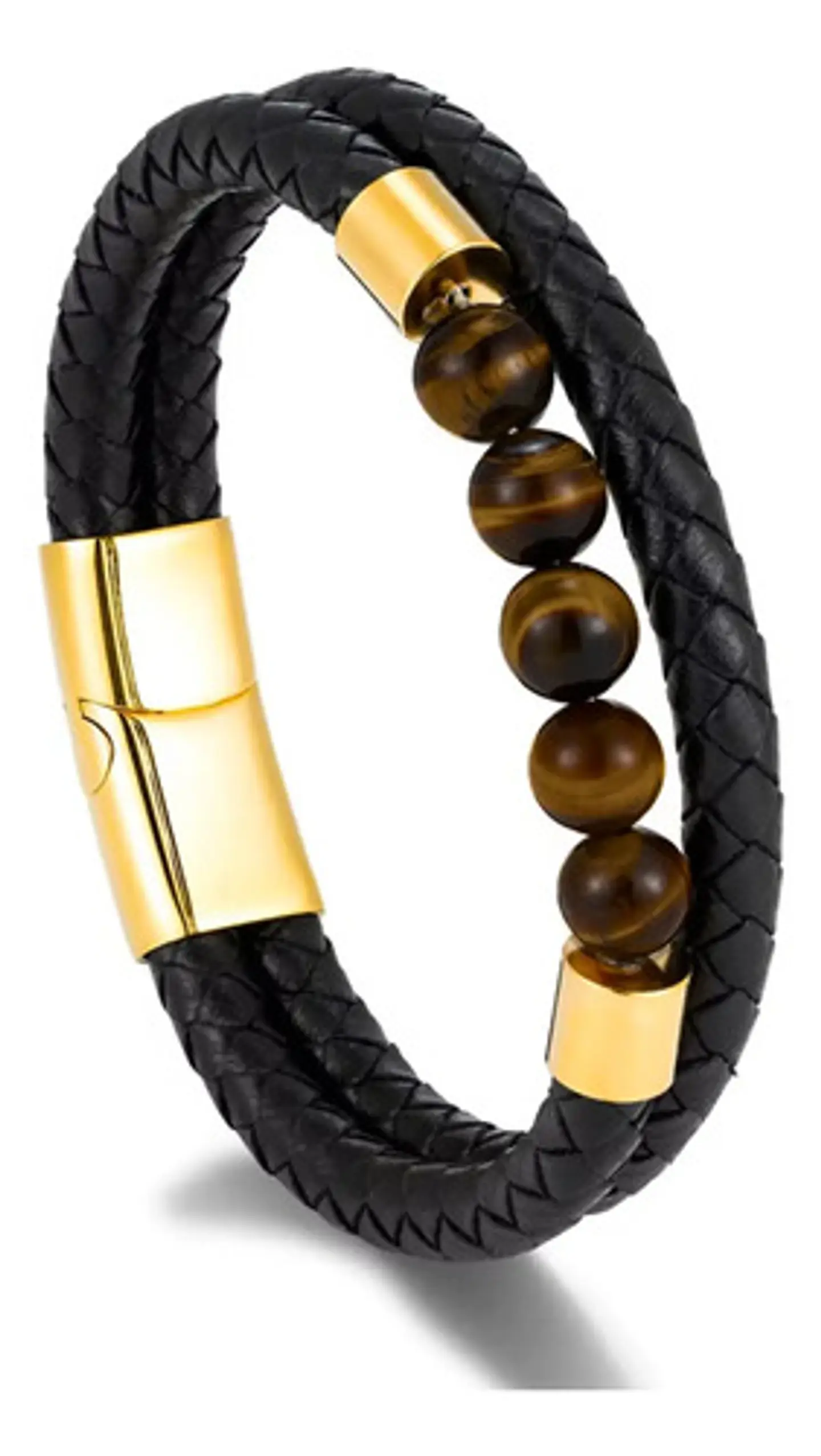 Pulsera Brazalete Manilla Acero Cuero Piedras Chacras Hombre 8