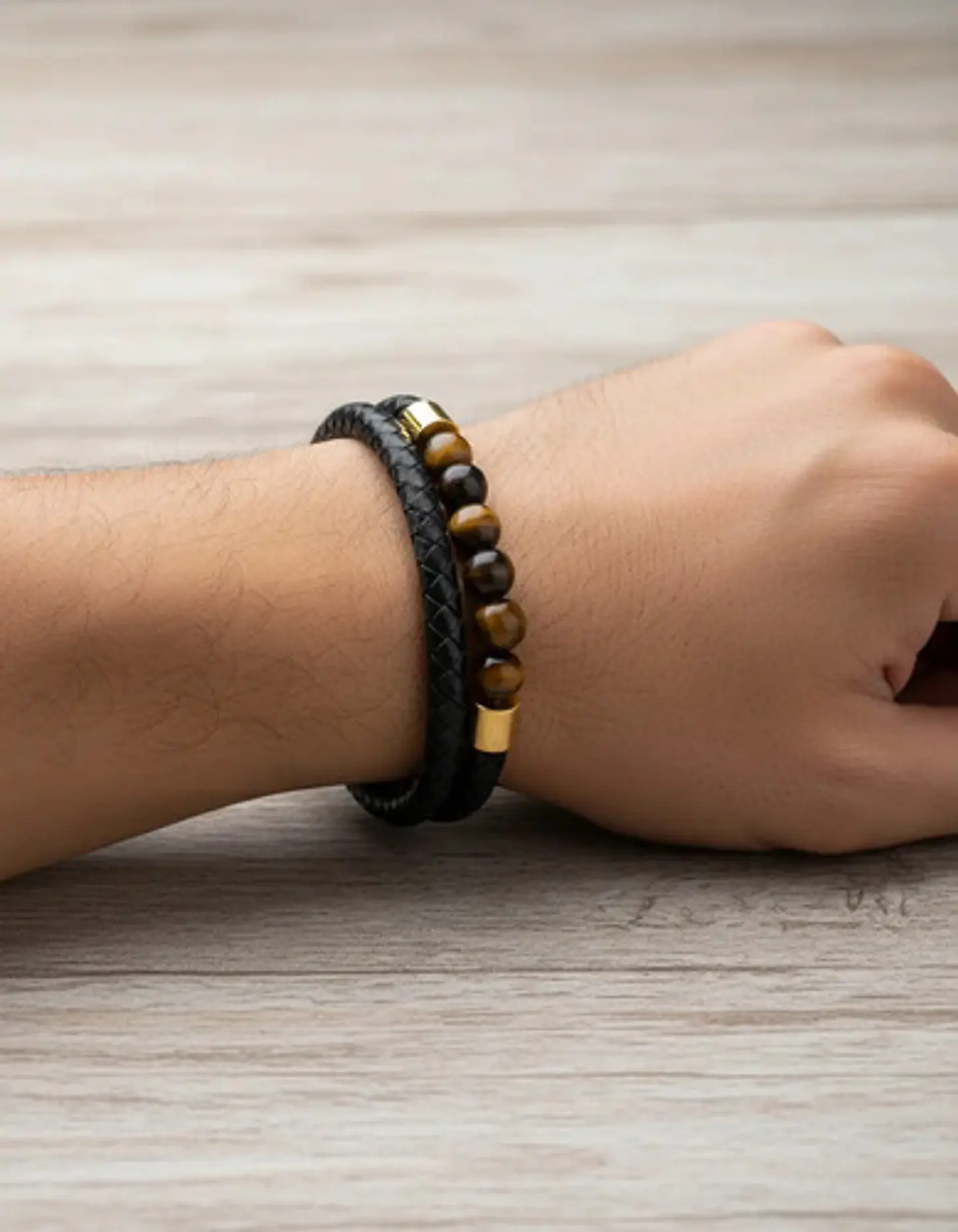 Pulsera Brazalete Manilla Acero Cuero Piedras Chacras Hombre 9
