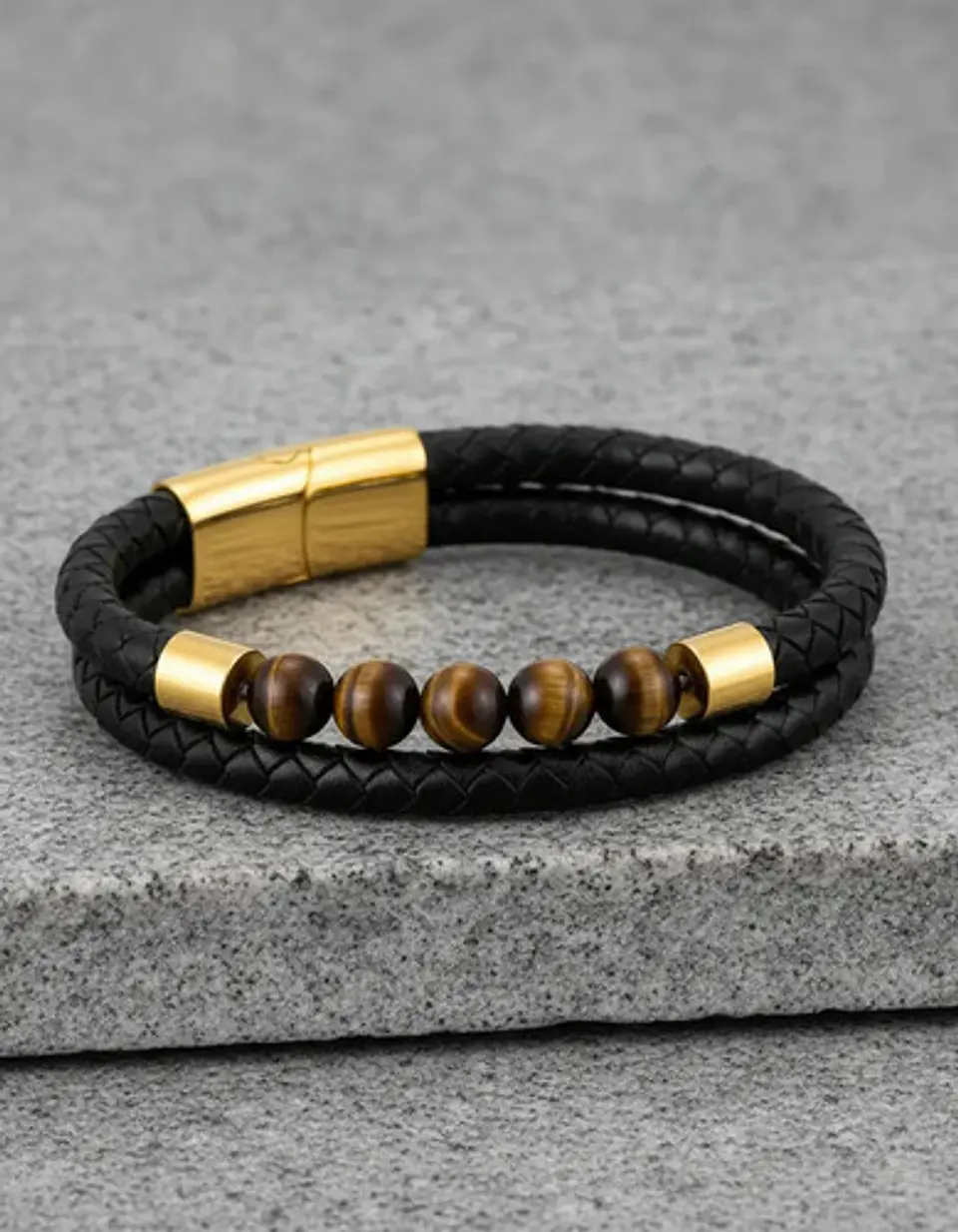 Pulsera Brazalete Manilla Acero Cuero Piedras Chacras Hombre 10