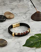 Pulsera Brazalete Manilla Acero Cuero Piedras Chacras Hombre - Miniatura 12