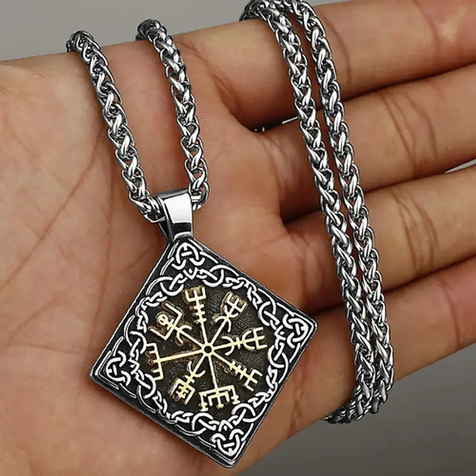 Collar Nudo Vikingo Nórdico Vegvisir Acero Inoxidable Hombre 8