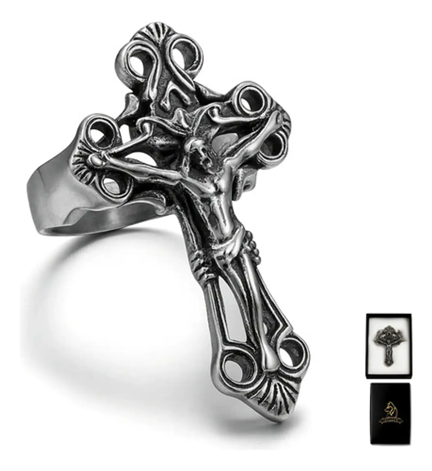 Anillo Color Plata Cruz Jesús Acero Inoxidable Hombre Mujer 1