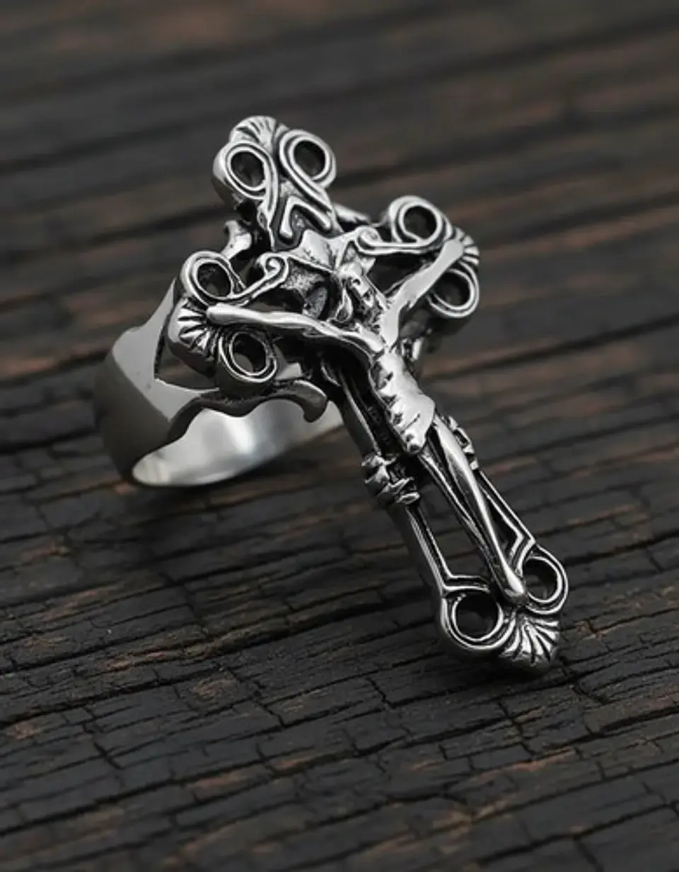 Anillo Color Plata Cruz Jesús Acero Inoxidable Hombre Mujer 7