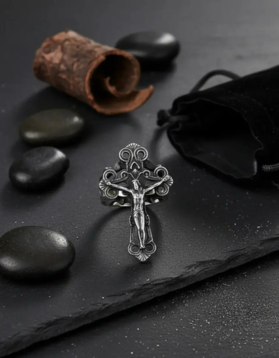 Anillo Color Plata Cruz Jesús Acero Inoxidable Hombre Mujer 8