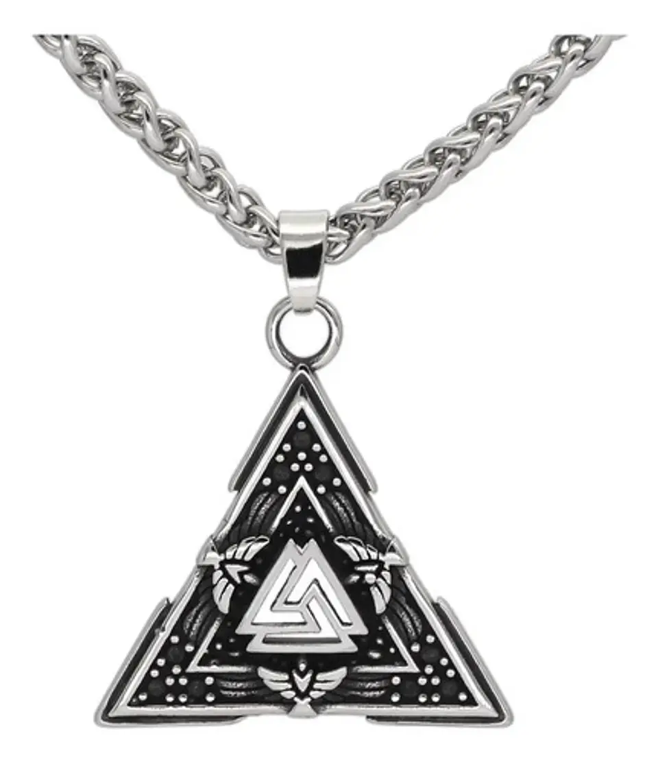 Collar Dije Valknut Vikingo Nórdico Huginn Y Muninn Hombre 1