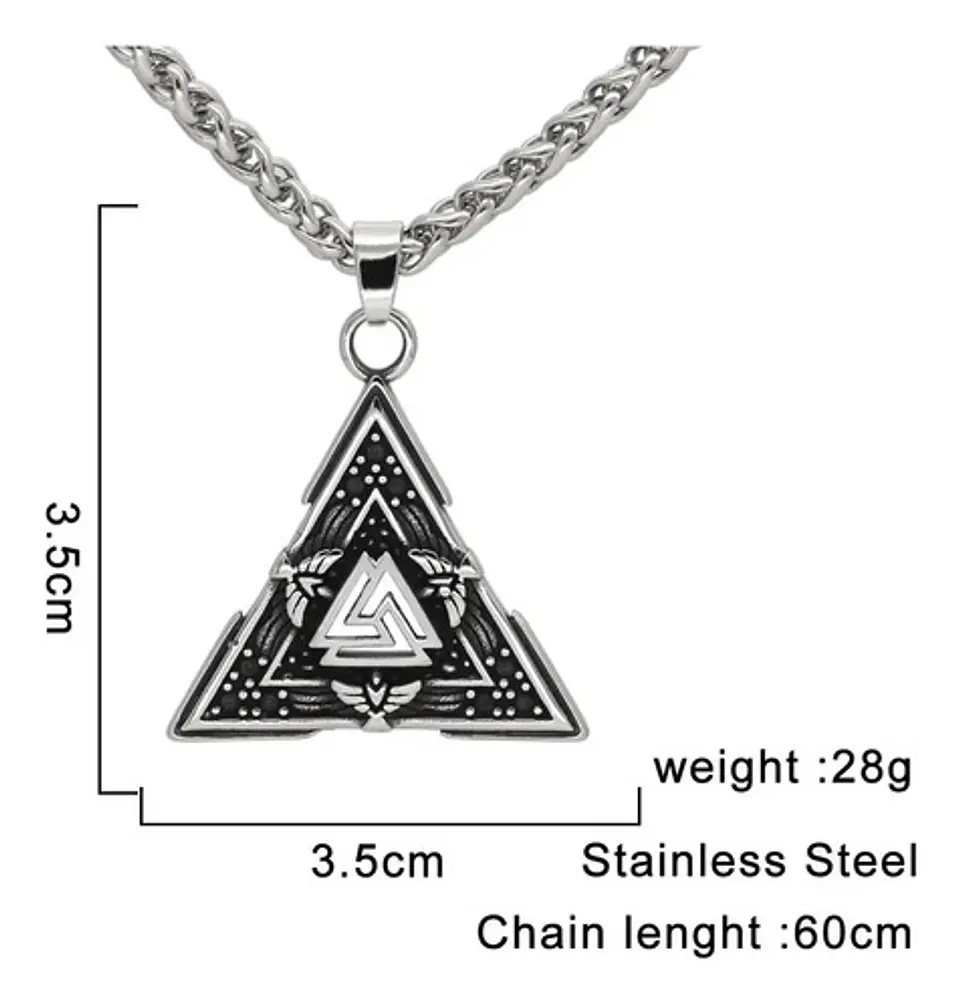 Collar Dije Valknut Vikingo Nórdico Huginn Y Muninn Hombre 3
