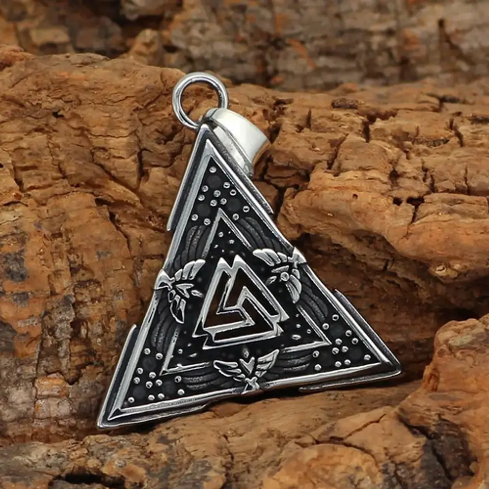 Collar Dije Valknut Vikingo Nórdico Huginn Y Muninn Hombre 6