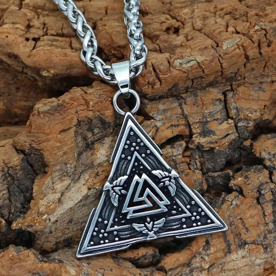 Collar Dije Valknut Vikingo Nórdico Huginn Y Muninn Hombre 7