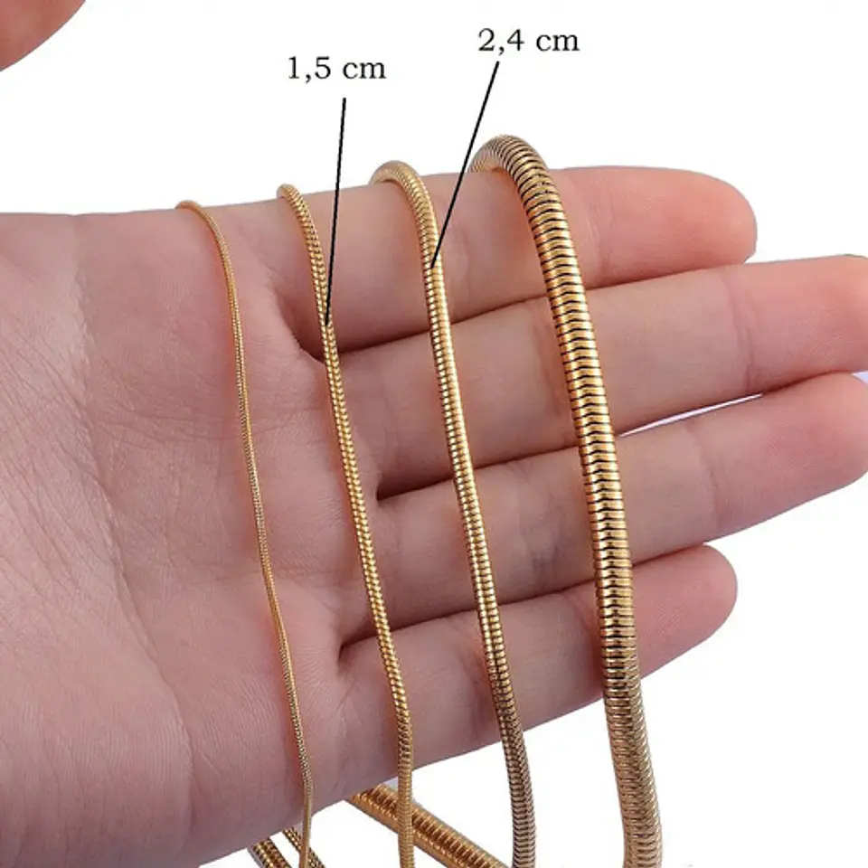 Cadena 50 Cm Serpiente 2,4 Mm Color Oro Acero Hombre Y Mujer 7
