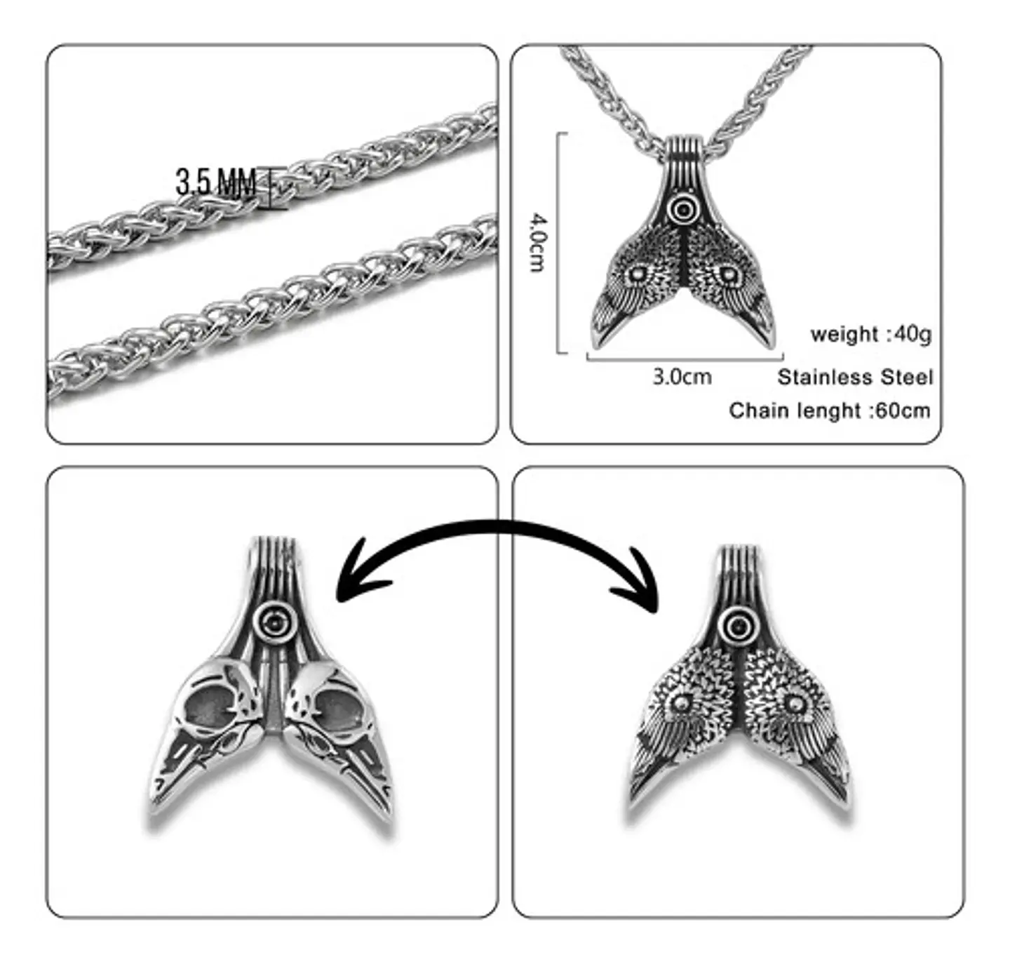 Collar Cuervos Thor Vikingo Nórdico Acero Inoxidable Hombre 2