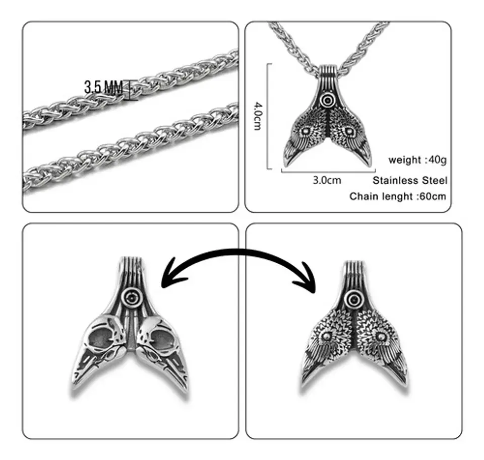 Collar Cuervos Thor Vikingo Nórdico Acero Inoxidable Hombre 2