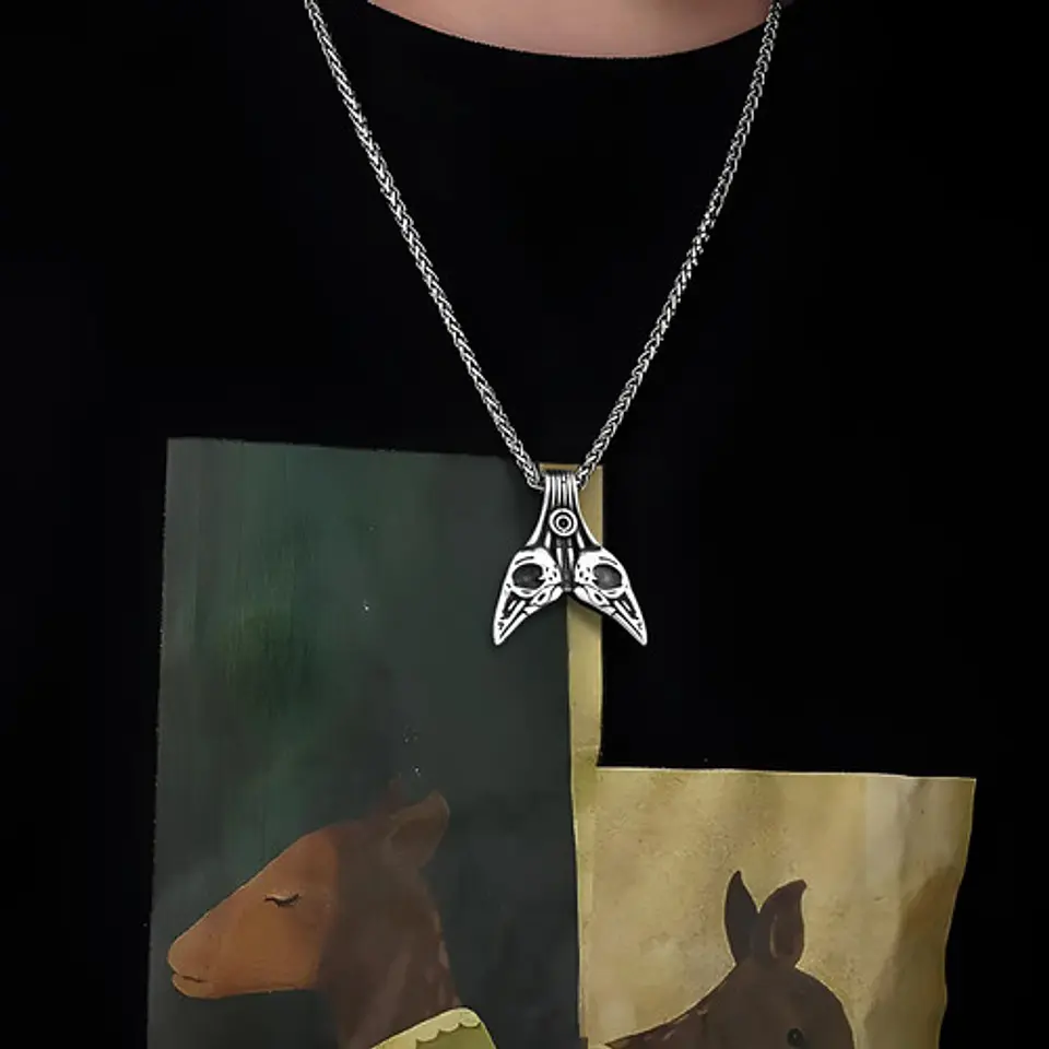 Collar Cuervos Thor Vikingo Nórdico Acero Inoxidable Hombre 10